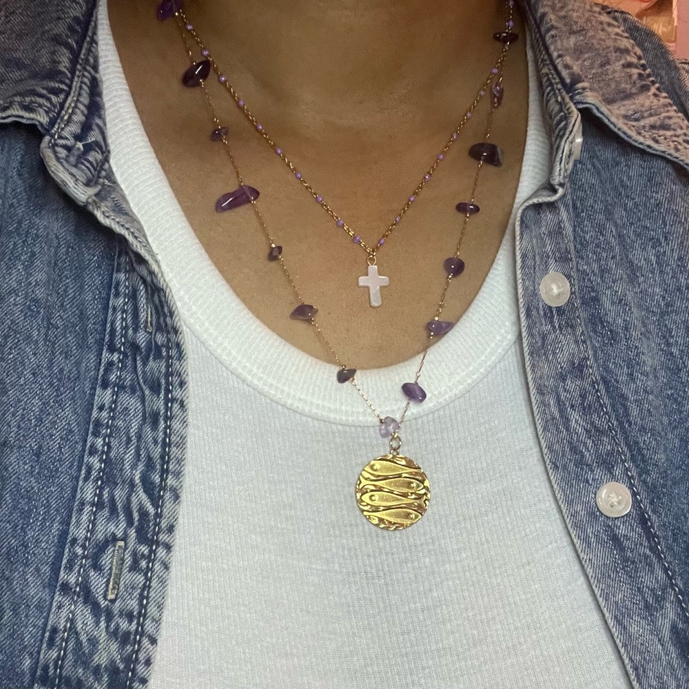 Spring/Summer 26’ Fish Medallion Amethyst Bead Necklace - Picture 1 of 3